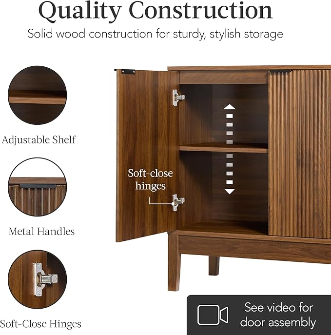 Best Choice Products 2-Door Modern Storage Cabinet, Buffet, Sideboard, Media Cabinet, Cupboard, Entryway Accent Table, Bookcase w/Reeded Panels and Adjustable Shelves – Walnut
