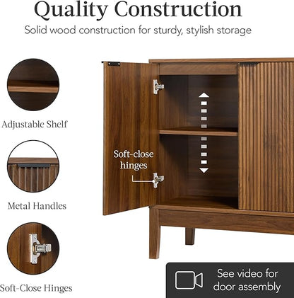 Best Choice Products 2-Door Modern Storage Cabinet, Buffet, Sideboard, Media Cabinet, Cupboard, Entryway Accent Table, Bookcase w/Reeded Panels and Adjustable Shelves – Walnut