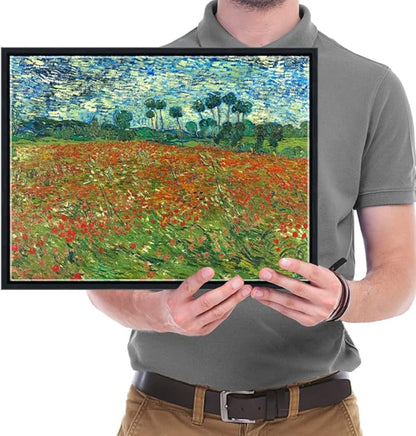 Wieco Art Framed Art Poppy Field June 1890 Canvas Print of Vincent Van Gogh Oil Paintings Reproduction Abstract Wall Art for Home Decorations Black Frame
