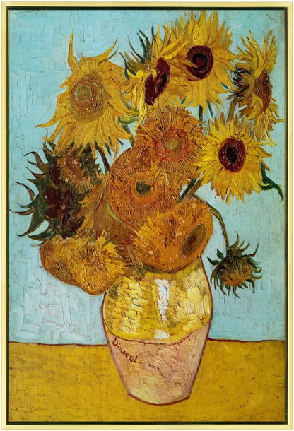 Wieco Art Framed Canvas Wall Art Size L Sunflower by Vincent Van Gogh Oil Paintings Reproduction Abstract Wall Decorations for Living Room Golden Frame Home Decorations