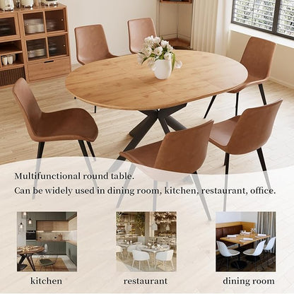 43.2"-59.1" Extendable Round Dining Table Set, Mid Century Modern Wooden Round Table, Leisure Oak Coffee Table,w/ 4 PU Leather Chairs