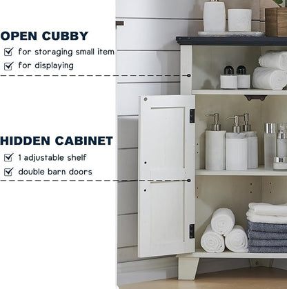 ACCOHOHO Corner Bathroom Cabinet, Farmhouse Small Corner Cabinet with Barn Door & Adjustable Shelf, Storage Cabinets for Bathroom, Kitchen, Living Room, Off White