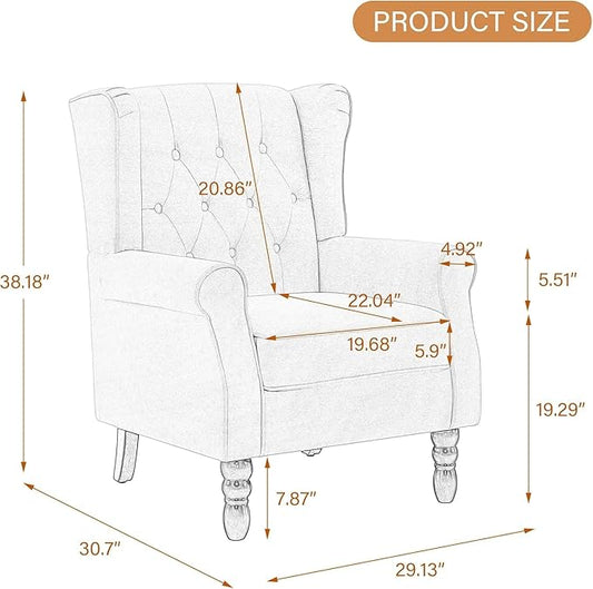 UIXE High Back Accent Chairs Set of 2, Fabric Upholstered Armchair Wingback Club Chair for Living Room, Comfy Single Sofa Bedroom Retro Reading Seat with Solid Wood Legs - Beige