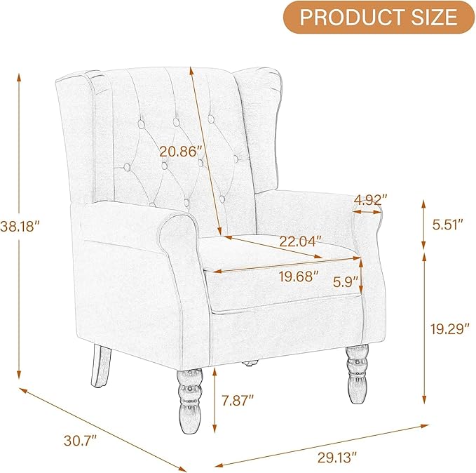 UIXE Faux Leather Accent Chairs Set of 2, High Back Upholstered Armchair for Living Room, Wingback Tufted Arm Chair Comfy Single Sofa Bedroom Reading Seat with Solid Wood Legs - Brown