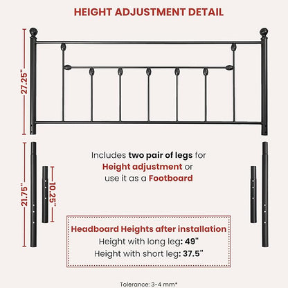 Victorian Metal Headboards, Adjustable Height Iron Frame, Rustic Farmhouse Style, Elegant and Durable Design, Easy Assembly, Universal Fit for Kids & Adults, Queen Size, Black Finish