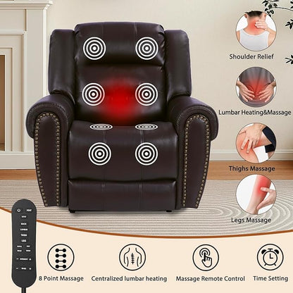 EONIX Classic Dual Motor Power Lift Recliner Chair for Elderly, 400lbs Heavy Duty Breathable Faux Leather Recliner with Heat and Massage, Lay Flat Lift Chair Recliner for Adults, SLRY005, Dark Brown