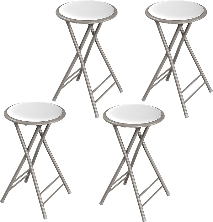 Lavish Home Set of 4 Counter Height Bar Stools - 24-Inch Backless Folding Chairs with 225lb Capacity for Kitchen, Rec Room, or Game Room (White)