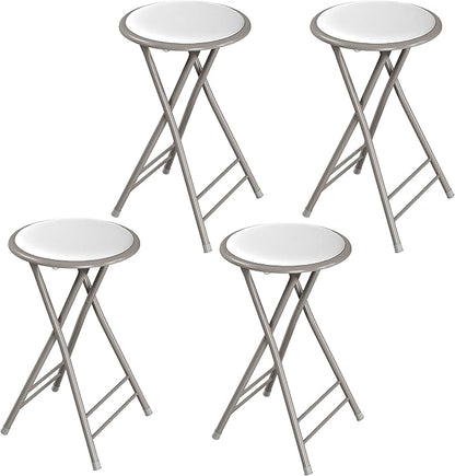 Lavish Home Set of 4 Counter Height Bar Stools - 24-Inch Backless Folding Chairs with 225lb Capacity for Kitchen, Rec Room, or Game Room (White)