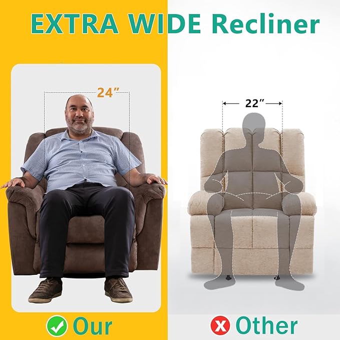 ANJ Rocker Recliner Chair Oversized Manual 360° Swivel Recliners Comfy Glider Rocking Chairs for Big Man Extra Wide Overstuffed Reclining Chair for Living Room, Camel