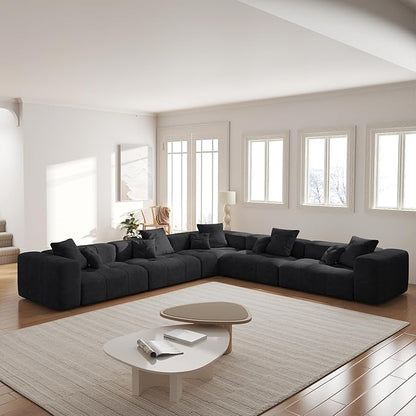 JACH V-Shaped Modular Sectional Sofas for Living Room, Modern Cloud Couch, Mid Century Modern Modular Sofa, Cozy Sleeper Sofa for Living Room (Linen Fabric, Black)