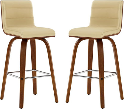 Armen Living Vienna 26" Swivel Counter Stool in Walnut Wood Finish with Cream Faux Leather - Set of 4