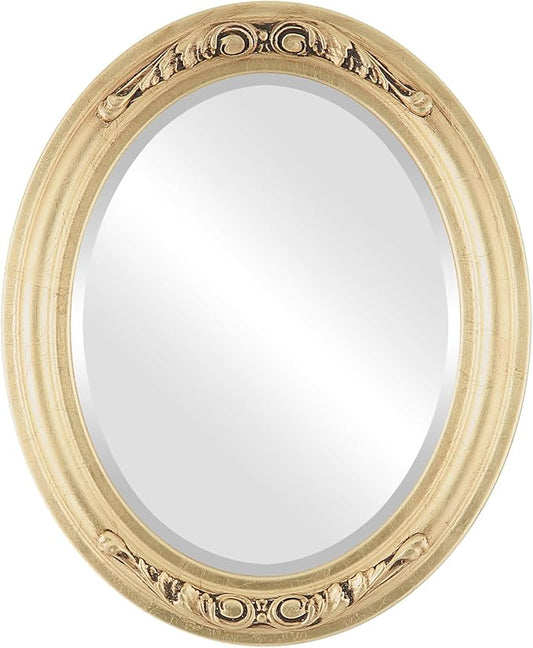 OVALCREST Oval Beveled Wall Mirror for Home Decor - Florence Style - Gold Leaf - 32" x 26"
