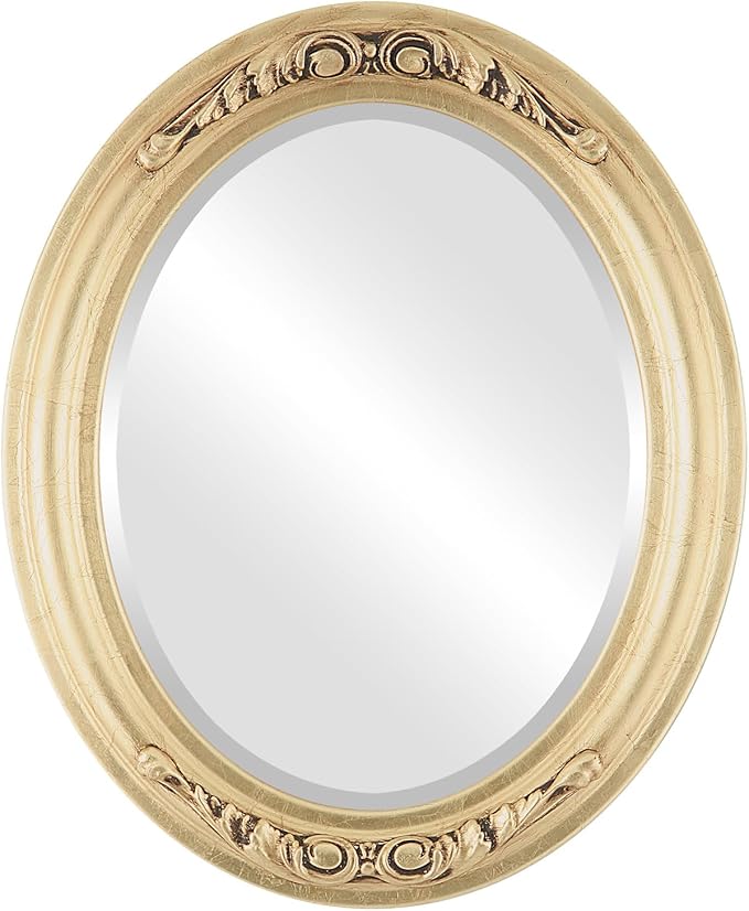 OVALCREST Oval Beveled Wall Mirror for Home Decor - Florence Style - Gold Leaf - 28" x 22"