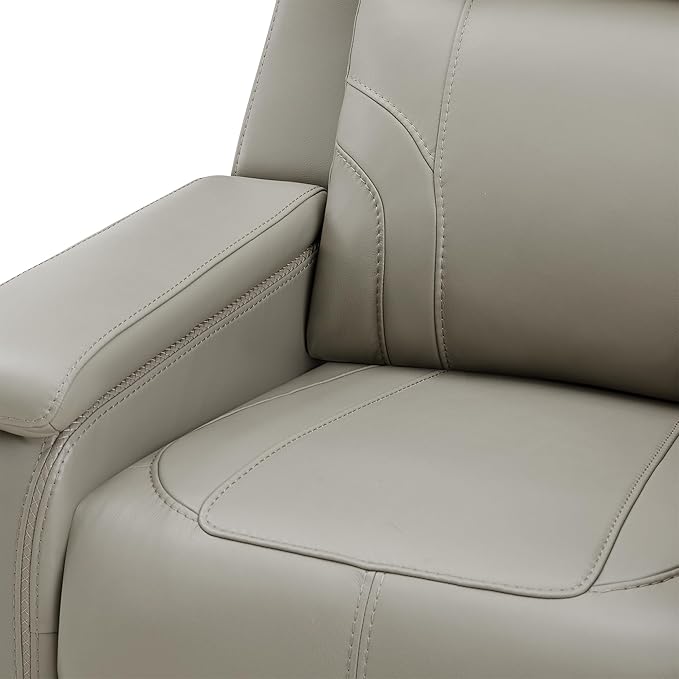 Watson & Whitely Genuine Leather Electric Recliner Chairs for Adults, Lay Flat Recliner with Power Headrest & Chargers for Living Room, Light Grey