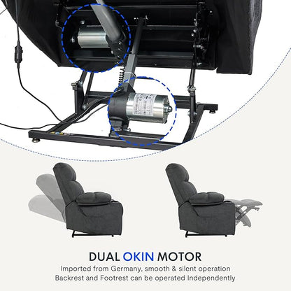 FLEXISPOT XL5 Dual OKIN Motor Power Lift Recliner Chair for Elderly, Lay Flat Electric Recliner with Massage & Heat, USB Ports, Fabric Reclining Sofa for Living Room Bedroom, Grey