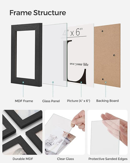 SONGMICS 4x6 Collage Picture Frames, 12-Pack Photo Collage Frame for Wall Decor, Glass Front, Assembly Required, Christmas Gift, Ink Black URPF22BK