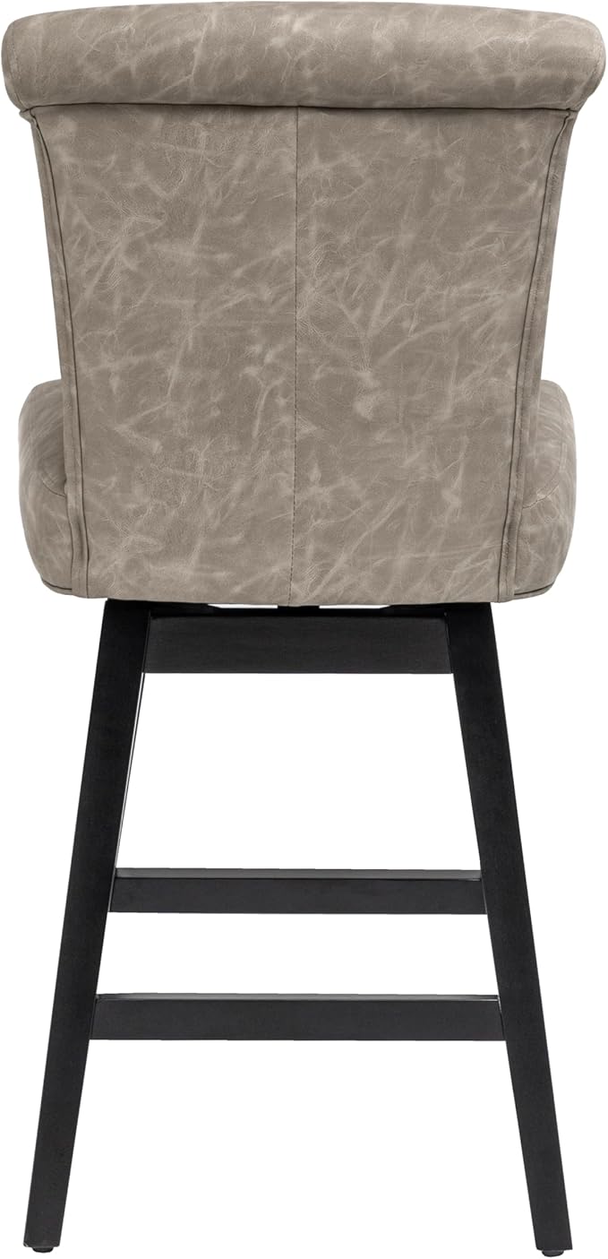 Bar Stool, PU Leather Barstool, 26 Inch Upholstered Counter Stools with 15.7" High Back and Footrest, Swivel Counter Height Barstools for Kitchen Island Home Bar Greige