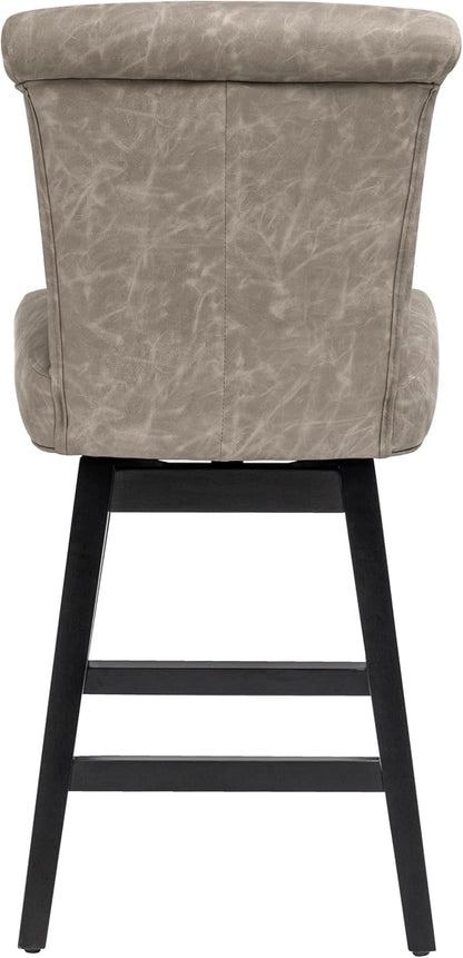 Bar Stools Set of 2, PU Leather Barstools, 26 Inch Upholstered Counter Stools with 15.7" High Back and Footrest, Swivel Counter Height Barstools for Kitchen Island Home Bar Greige