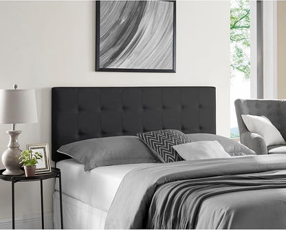 Naomi Home Jessenia Full Size Bed Headboard, Square Tufted, White Linen Fabric, Height Adjustable 42"-52", Metal Legs, Wall/Bed Mount