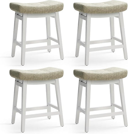 Counter Height Bar Stools Set of 4 for Kitchen Counter Farmhouse Modern Barstools with Faux Leather Upholstered Backless Seat and Solid Wood Legs 24 inch Bar Chairs, Light Grey + White