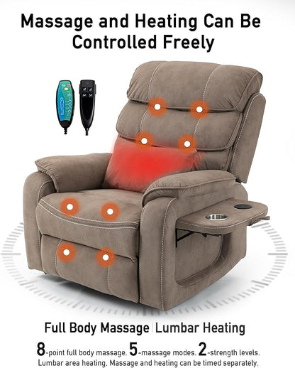 Power Lift Lazy Boy Recliner Chair, 2 Motor Flat Recliner, Nursing Lift Chair with Massage and Lumbar Heating, Adult Power Recliner with Side Pockets, Folding Table, Remote Control