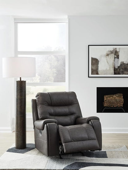 Signature Design by Ashley Trumble Modern Faux Leather Manual Rocker Recliner with Track Arms, Gray