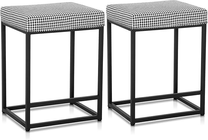 MAISON ARTS Bar Stools Set of 2 | Counter Height Bar Stools for Kitchen Island | 24" Backless Modern Bar Height Stools with Black & White Houndstooth Pattern