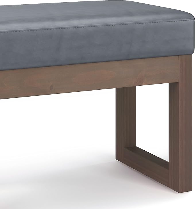 SIMPLIHOME Milltown 27 inch Wide Contemporary Rectangle Footstool Ottoman Bench in Stone Grey Vegan Faux Leather, Assembled, For the Living Room and Bedroom