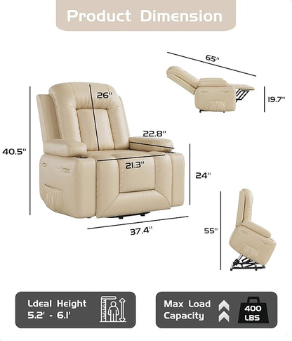 GarveeHome Power Lift Recliner Chair - Heat and Massage, Faux PU Electric Lift Recliner for Elderly & Mobility Impaired, Adjustable Back and Legs, Heavy Duty Lift Chair for Seniors