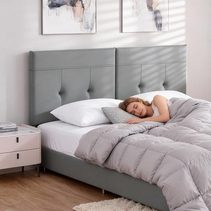 King Headboard Only with Adjustable Metal Legs, Faux Leather Upholstered Headboard King Size, Modern Stylish Headboard with Sunken Dot Design, Sturdy Bed Headboard for Bedroom, Gray