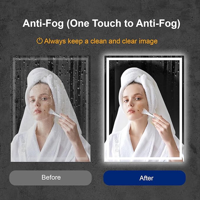 Awoco 48''x36'' LED Bathroom Mirror with Light, Lighted Vanity Mirror with Backlit and Front Light, Dimmable Anti-Fog Memory Function Lighted Mirror with 3 Colors for Bathroom Wall