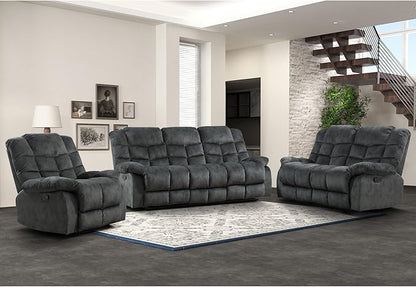 EBELLO Reclining Living Room Set, One Seat Manual Recliner, Loveseat Recliner Sofa and 3PC Bonded Manual Sofa Couch, Grey Green