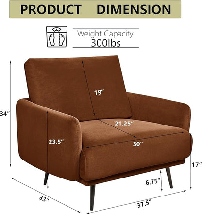 Oversized Accent Chair for Living Room Chairs Reading Arm Chair Comfy Modern Single Sofa Side Chairs with Metal Legs & Soft Cushion for Bedroom, Waiting Room (Velvet Reddish, Set of 2)
