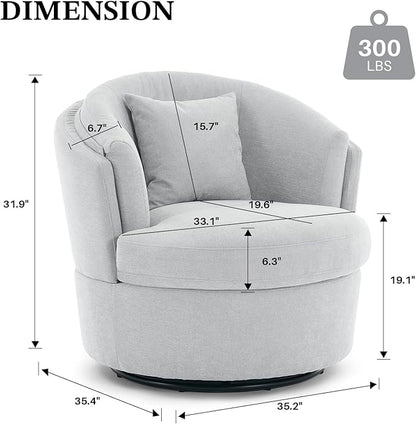 Swivel Accent Chair, 360 Degree Round Swivel Barrel Chair with Pillow, Widened Upholstered Chenille Barrel Armchair for Living Room Bedroom Reading Room, Light Gray