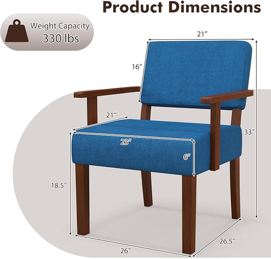 Giantex Modern Accent Chair Set of 2, Linen Living Room Arm Chair w/Soft Padded Seat & Backrest, Rubber Wood Frame, Mid Century Upholstered Reading Chair for Living Room, Bedroom, Reception, Grey