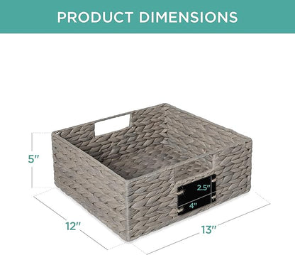 Best Choice Products Set of 4 13x12in Water Hyacinth Pantry Baskets, Woven Organizers w/Chalkboard Label, Chalk Marker - Gray
