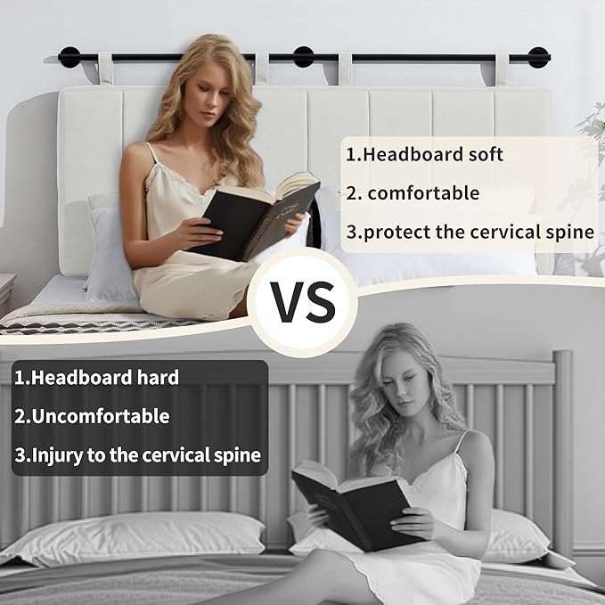UEV Queen Headboard Only, Wall Mounted Hanging Upholstered Bed Head Board, Modern Vertical Channel Design of Fine Linen, Elegant Light Yellow Fluted Headboard for Bedroom (Light Yellow, Queen Size)