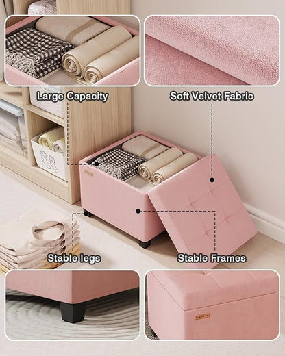 17.7 inches Velvet turfed Ottomans Cube with Storage, Metal-Framed Square Storage Ottoman Foot Rest Stool Holds 770 LB for Dorm Living Room Bedroom Pink UASND64P