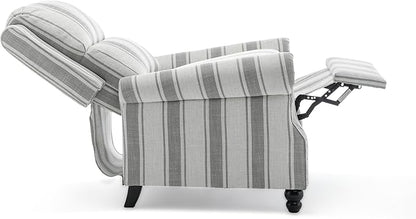 Pushback Recliner Chairs Set of 2, Comfy Fabric Wingback Recliner Chair, Upholstered Armchair Push Back Recliner with Wood Legs, Rivet Trim Accent Chair for Living Room, Bedroom, Gray Stripe