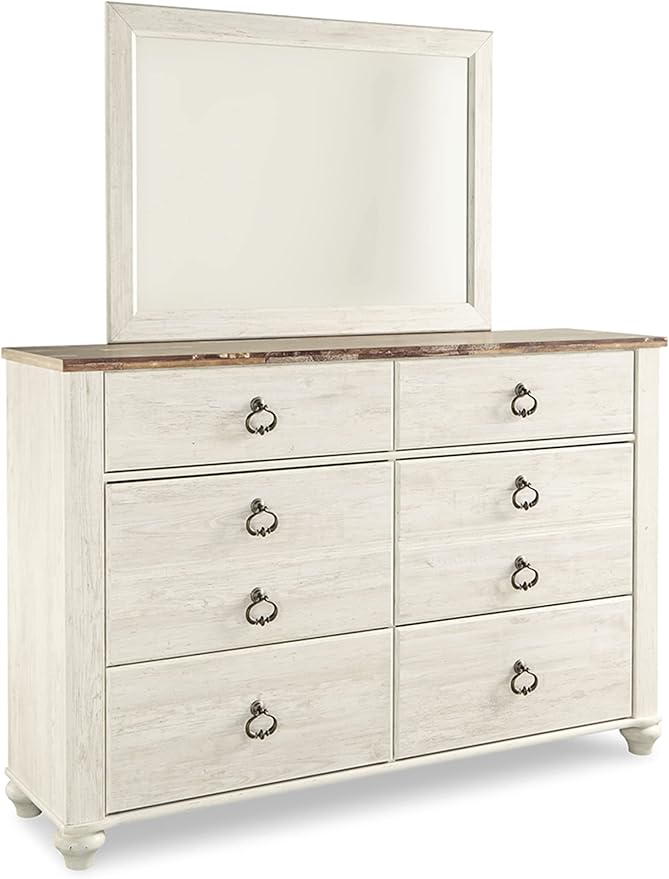 Signature Design by Ashley Willowton Coastal Cottage 6 Drawer Dresser with Faux Plank Top, Whitewash