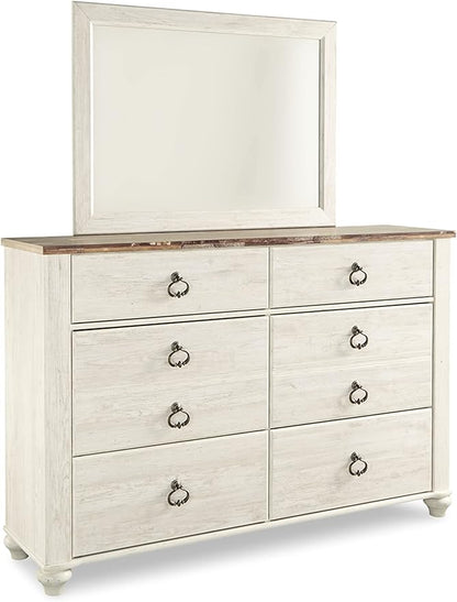 Signature Design by Ashley Willowton Coastal Cottage 6 Drawer Dresser with Faux Plank Top, Whitewash