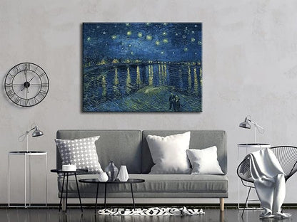 Wieco Art Starry Night Over The Rhone by Van Gogh Classical Oil Paintings Reproduction Large Modern Stretched and Framed Canvas Print Wall Art Seascape Pictures Giclee Artwork for Home Office Decor