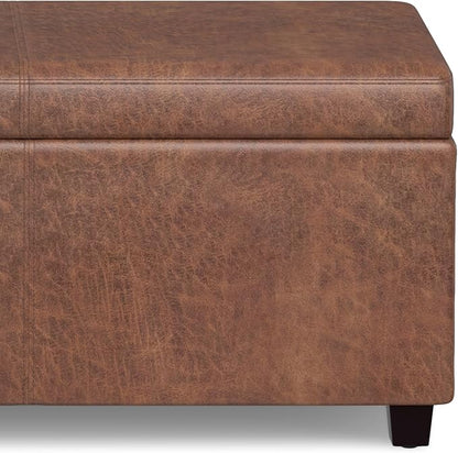 SIMPLIHOME Avalon 54 Inch Wide Contemporary Rectangle Extra Large Storage Ottoman Bench in Distressed Saddle Brown Vegan Faux Leather, Assembled, For the Living Room, Entryway and Family Room