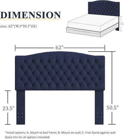 Queen Headboard Only, Upholstered Headboard for Adjustable Bed Linen Tufted Queen/Full Size Wall Mounted Head Board with Solid Wood Legs Head Board, Navy Blue