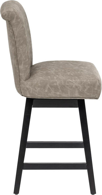 Bar Stool, PU Leather Barstool, 26 Inch Upholstered Counter Stools with 15.7" High Back and Footrest, Swivel Counter Height Barstools for Kitchen Island Home Bar Greige