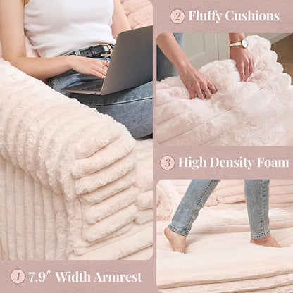 Belffin Upholstered Chaise Lounge Pull Out Sofa Bed with Pillows Couch Bed Sofa Pull Out Couch Sleeper Chair with Rolled Armrests for Living Room Plush Corduroy (Pink)