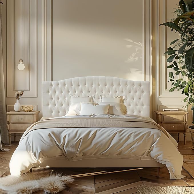 Linen Upholstered Headboard King/Cal King Size Latest Model Wall Mount, Bed Frame Mount, Featuring High-Density Sponge Padding, Luxury Texture Easy Assembly Comfort and Style-Ivory