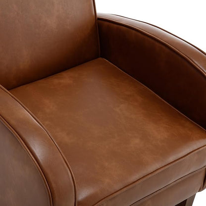 Mid Century Modern Armchair Brown Faux Leather Accent Chair with Arm Comfy Chairs Reading Chair Sofa Chair for Living Room, Rubber Wood Legs