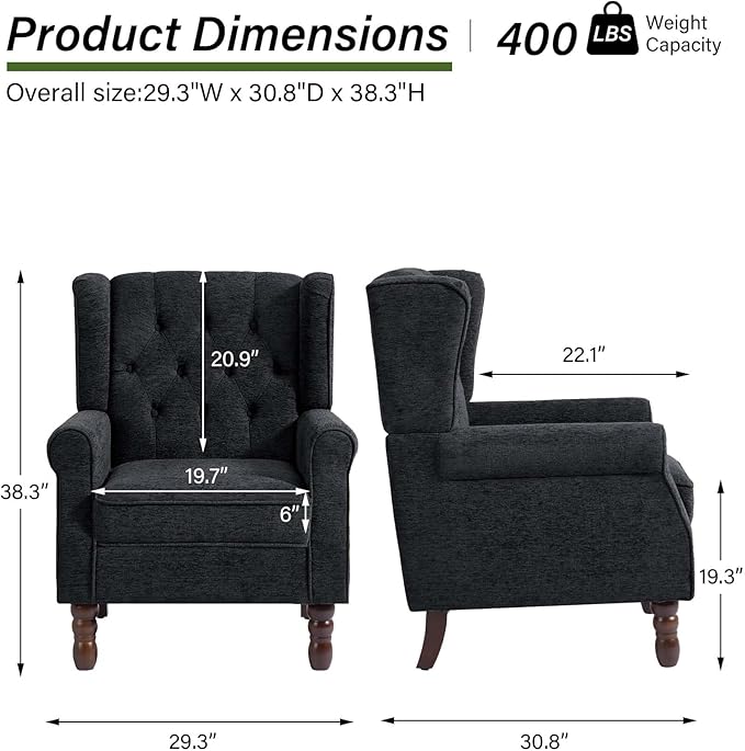 Accent Chair, Upholstered Armchair with Button Tufted High Back & Solid Wood Legs, Comfy Wingback Reading Single Sofa Chair for Small Spaces, Living Room, Bedroom (Blue, Set of 2)