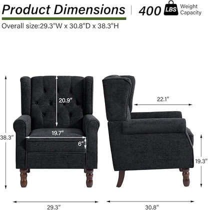 Accent Chair, Upholstered Armchair with Button Tufted High Back & Solid Wood Legs, Comfy Wingback Reading Single Sofa Chair for Small Spaces, Living Room, Bedroom (Blue, Set of 2)
